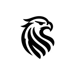 Minimalist black and white eagle head logo with sleek lines and a bold design. Ideal for branding, logos, and wildlife projects, merging simplicity with strength and elegance.