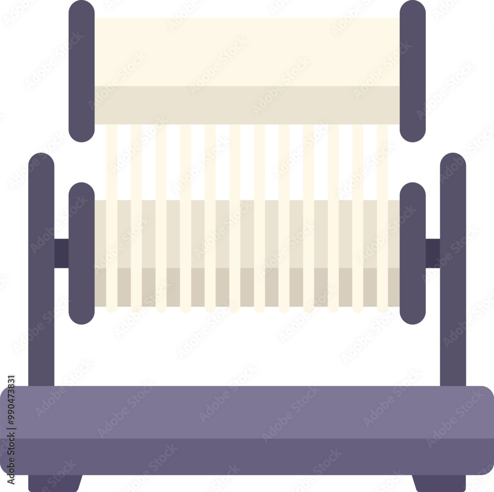 Poster traditional weaving loom machine is creating threads from cotton at a textile factory