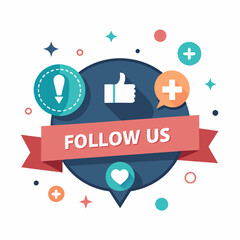 Follow Us Banner with Thumbs Up Social Media Icon Button Vector