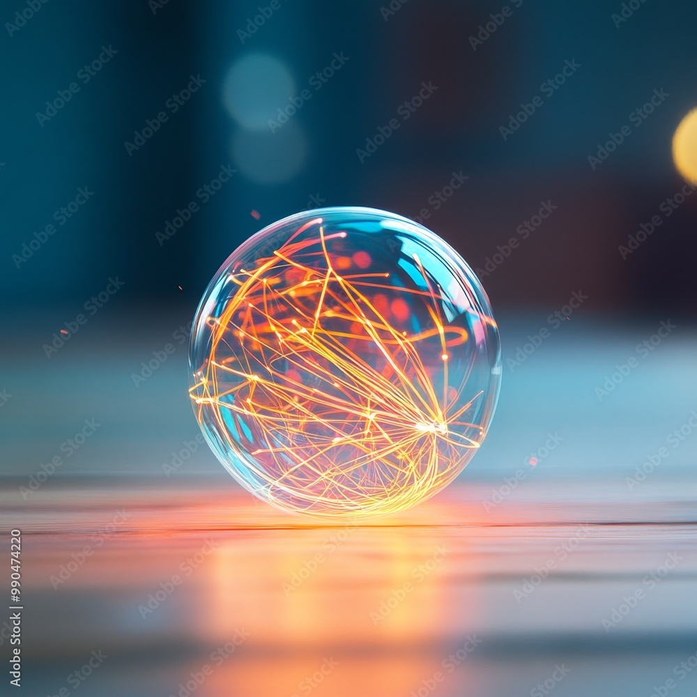 Aufkleber a glowing orb of light encased in a transparent sphere, with abstract lines radiating from its core.