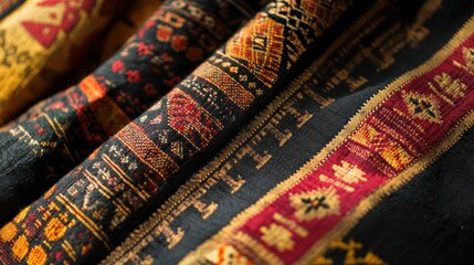 Close up of intricate colorful woven fabric.