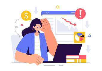 Fototapeta premium Financial Crisis Vector Illustration of Bankruptcy, Economic Collapse, and Cost Reduction with a Down Arrow in a Flat Style Cartoon Background