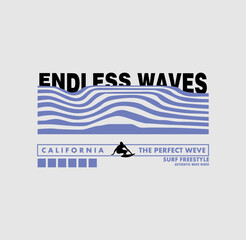 Endless Waves California typography summer beach graphic vector illustration