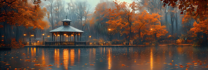 Tranquil Autumn City with Rain – Anime Manga Art Style