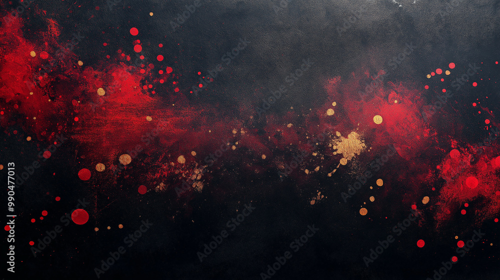 Aufkleber black friday abstract background of dynamic splashes of red and gold ink on a textured dark canvas w