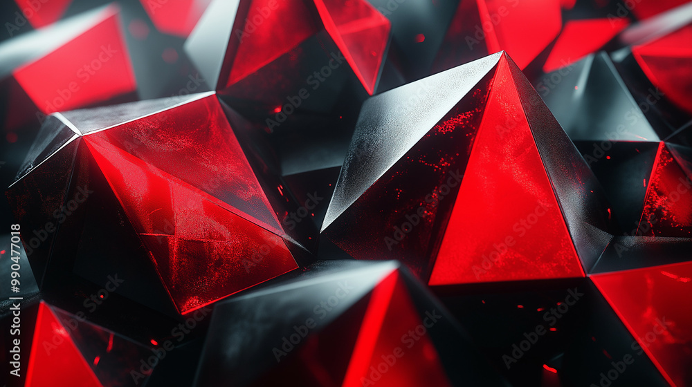 Aufkleber black friday abstract background with 3d geometric shapes in red and black hues, illuminated by shar