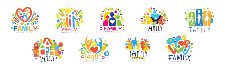 Family Colorful Label Original Design with Bright Element Vector Set