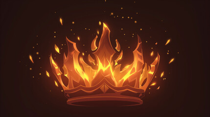 Fototapeta premium An illustration depicting an orange crown with flames on a dark gray background.
