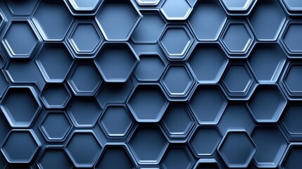 A seamless geometric pattern, hexagonal grid with smooth curves, metallic silver and deep blue color palette