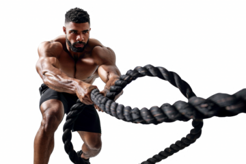 A man is pulling a rope with his arms