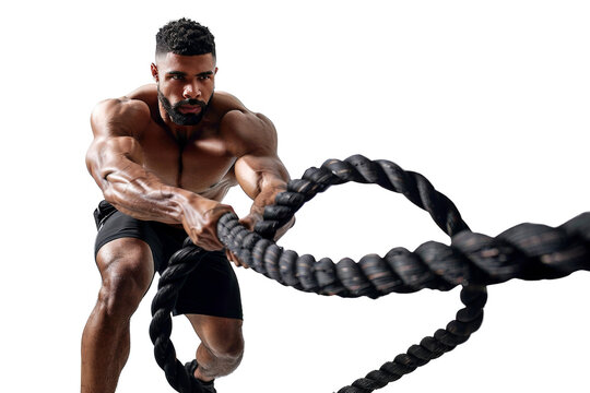A man is pulling a rope with his arms - Powered by Adobe