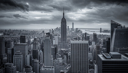 Naklejka premium A black-and-white photo of a famous city skyline or iconic landmark, evoking a timeless, classic look