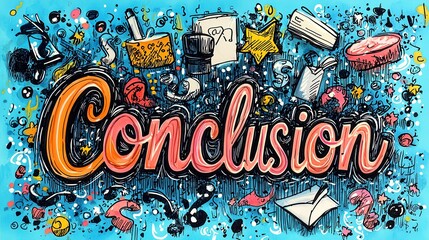 This colorful conclusion graphic creatively uses different artistic elements to signify the end or summary of a topic, effectively providing a visual representation of closure.
