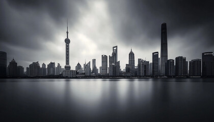 Fototapeta premium A black-and-white photo of a famous city skyline or iconic landmark, evoking a timeless, classic look