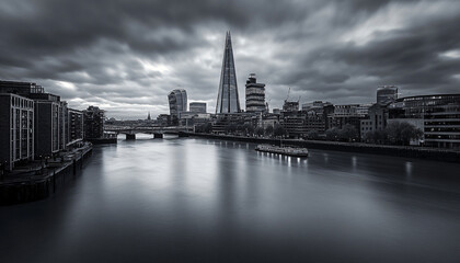 Obraz premium A black-and-white photo of a famous city skyline or iconic landmark, evoking a timeless, classic look