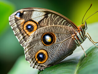 Close-up of a butterfly resting on a leaf.


