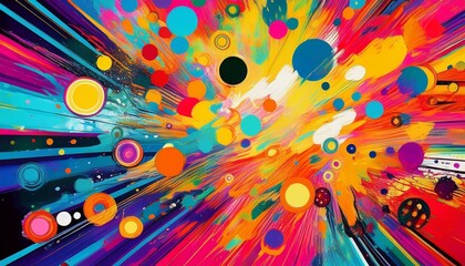 Pop art painting featuring colorful accents and graphic elements that capture attention and convey a playful, energetic vibe, reflecting contemporary culture and style