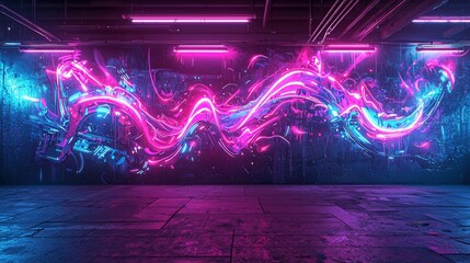 Futuristic graffiti wall, cyberpunk style street art