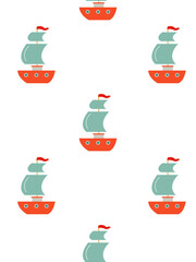 background with cute children's sailboats on a white background