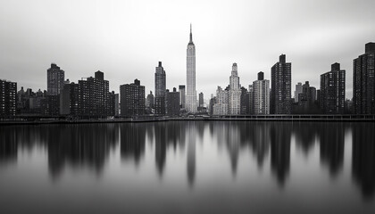 Fototapeta premium A black-and-white photo of a famous city skyline or iconic landmark, evoking a timeless, classic look