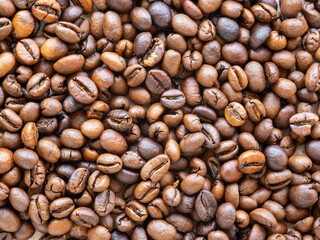 Top view of scattered coffee beans