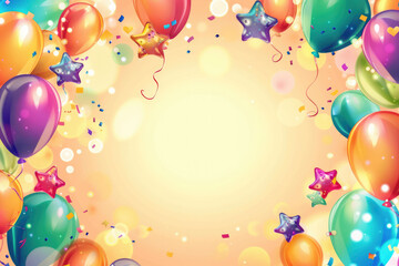 Background for children's birthday invitation with balloons and toys