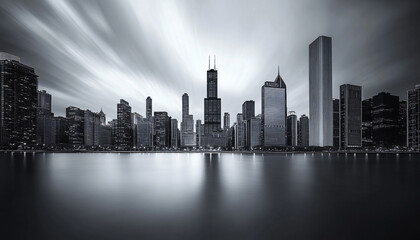 Obraz premium A black-and-white photo of a famous city skyline or iconic landmark, evoking a timeless, classic look