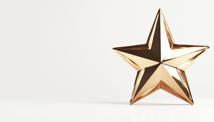 Obraz premium A 3D gold star with smooth reflective surfaces, soft lighting and shadows, hyper-realistic rendering, isolated on white background