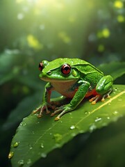 Obraz premium Nature's Jewel: Close-Up of a Green Frog
