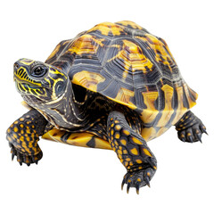 Obraz premium A yellow and black turtle is laying on its back