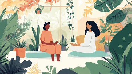 Woman meditating in lotus position at home.