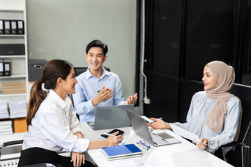 Fototapeta premium project manager team working and update tasks with milestones progress planning and professional investor working new start up project in the office.