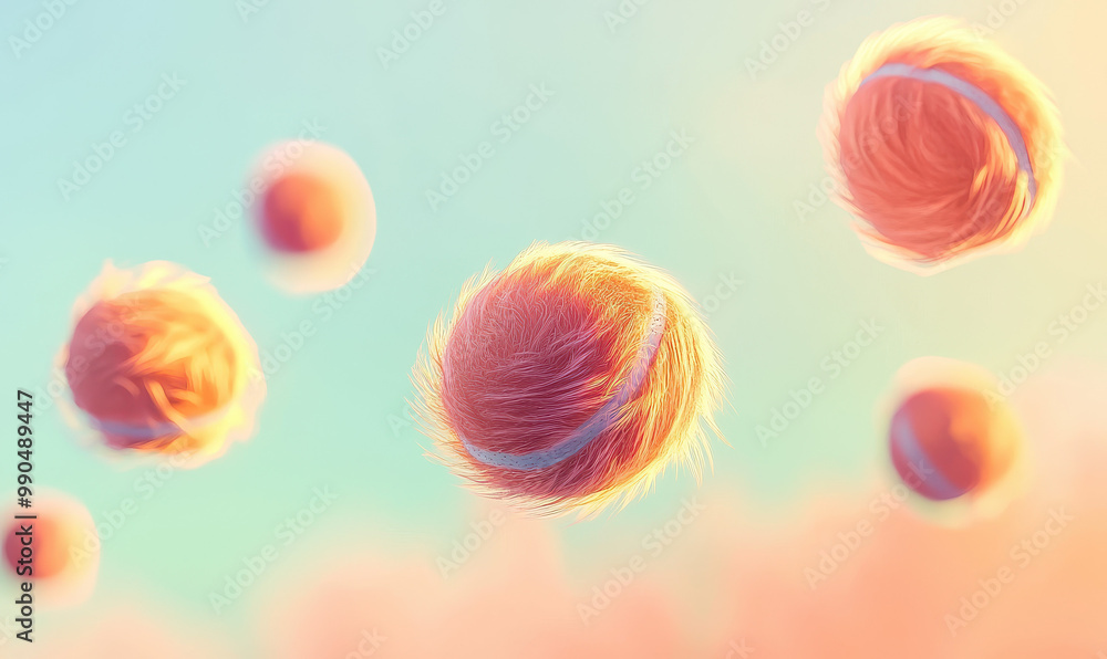 Poster abstract floating fuzzy balls in pastel color scheme