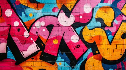Graffiti wall with retro hip-hop influences, bold typography