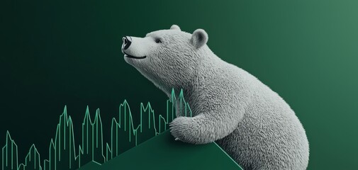 Bear holding a financial graph, symbol of bearish market, ultra-detailed, 8K resolution, minimalistic background, humorous stock market representation