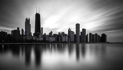 Fototapeta premium A black-and-white photo of a famous city skyline or iconic landmark, evoking a timeless, classic look
