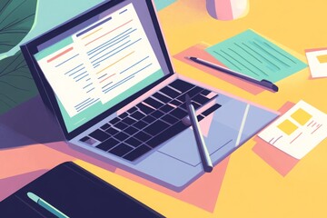 Laptop and Papers on a Desk