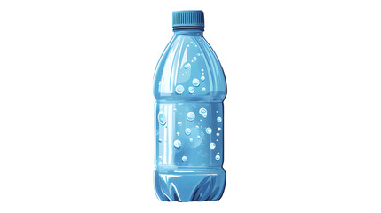 Cartoon illustration of a blue plastic bottle of water with bubbles isolated on transparent background