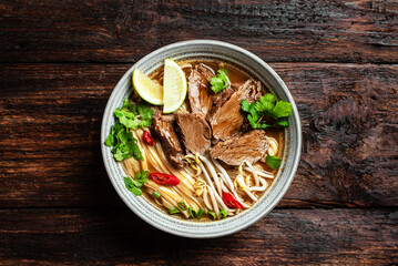Pho Bo Vietnamese soup with rice noodle and beef