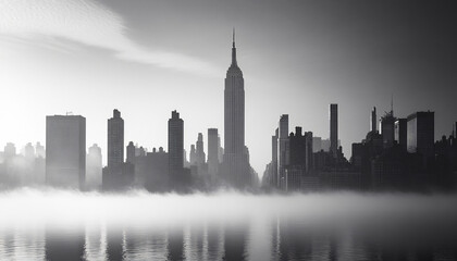 Obraz premium A black-and-white photo of a famous city skyline or iconic landmark, evoking a timeless, classic look
