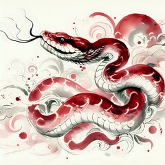 Obraz premium Crimson Serpent Amongst Floral Hues