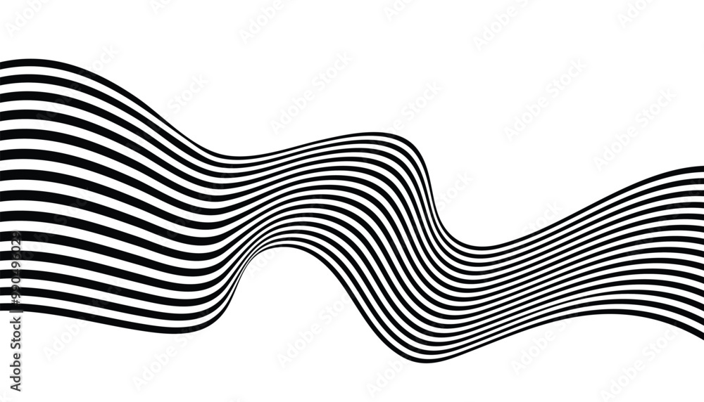 Fototapete black and white curved line stripe abstract background. set of wavy lines. multiple line waves. curv