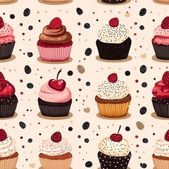 Delicious and colorful cupcake Seamless pattern, perfect for bakery, party, or dessert-themed projects.