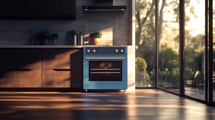 Blue Stove in a Modern Kitchen