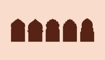 Ramadan Illustration Set. Collection of Oriental-style Islamic Ramadan Kareem with Modern Designs, Mosque Doors, Mosque Domes, and Mosque Windows. © Rezza