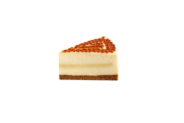 Slice of Cheesecake over White Isolated Background