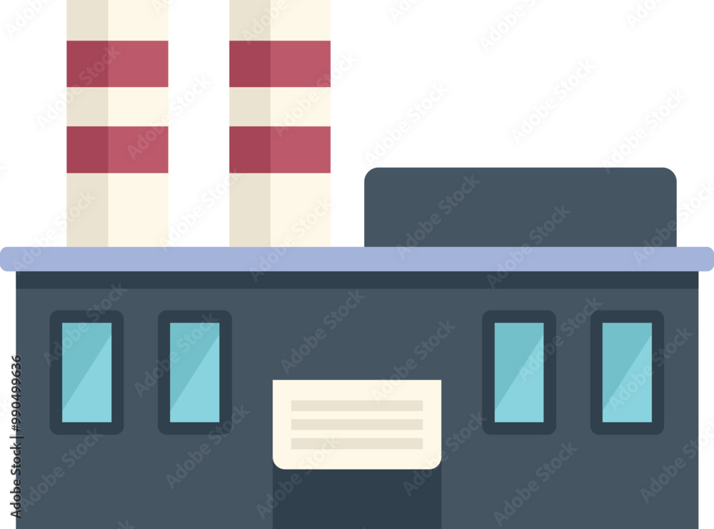 Aufkleber this flat style icon is depicting an industrial factory building with two chimneys, perfect for a wi