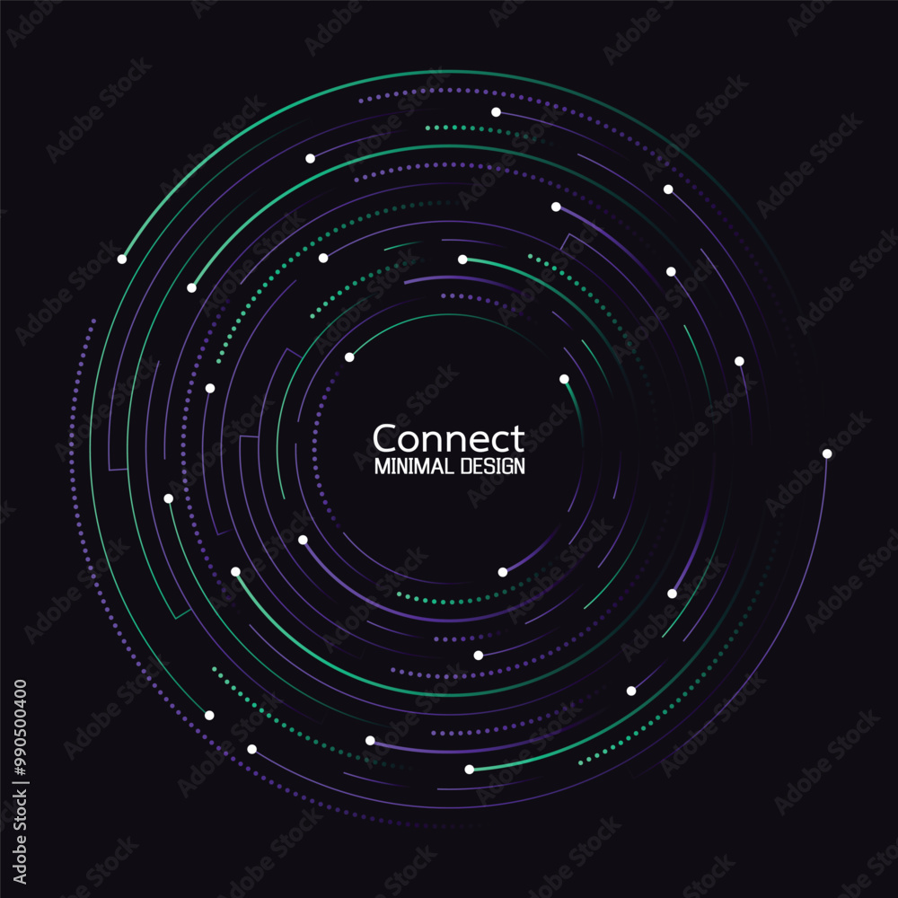 Poster data flow technology network connection. abstract radial vortex circular trail background. icon logo