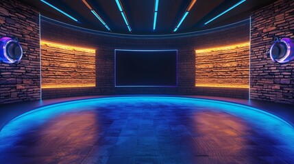 Obraz premium 3D Virtual TV Studio News, Backdrop For TV Shows TV On Wall. News Studio Background