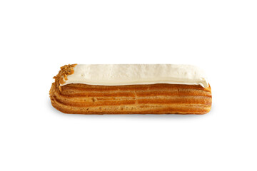 Delicious Vanilla Eclair on White Background, Eclair with Vanilla Creamy Filling